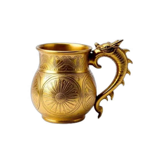 dragon, jewelry, crown, weapon, photorealistic, 3d render, fantasy art, golden transparent PNG cut-out