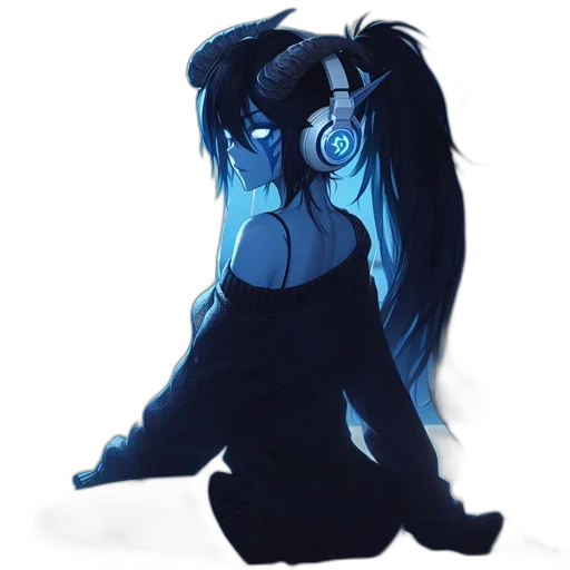 hair, dress, creature, mask, concept art, anime, fantasy art, pixel art transparent PNG cut-out