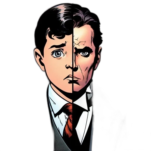 face, mask, comic book art, concept art, cartoon, pixel art, two, contrasting transparent PNG cut-out