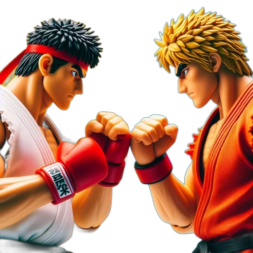 concept art, 3d render, photorealistic, two, action, figures, each, wearing transparent PNG cut-out