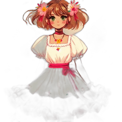 dress, flower, staff, crown, pixel art, watercolor, anime, concept art transparent PNG cut-out