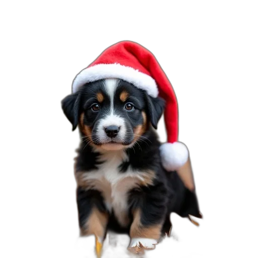 hat, animal, staff, photorealistic, small, black, white, puppy transparent PNG cut-out