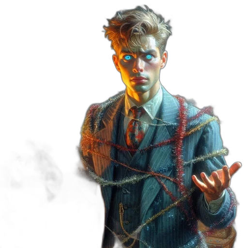jacket, staff, face, concept art, comic book art, cyberpunk, fantasy art, fire transparent PNG cut-out
