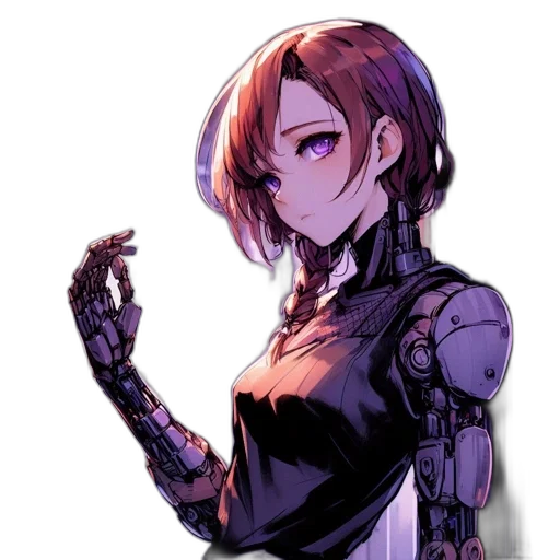 robot, weapon, staff, dress, cyberpunk, concept art, pixel art, anime transparent PNG cut-out