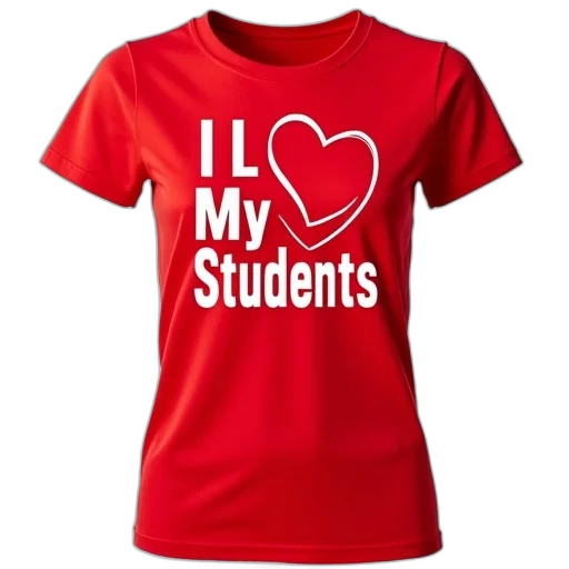 red, t-shirt, phrase, love, students, printed, text, bold transparent PNG cut-out