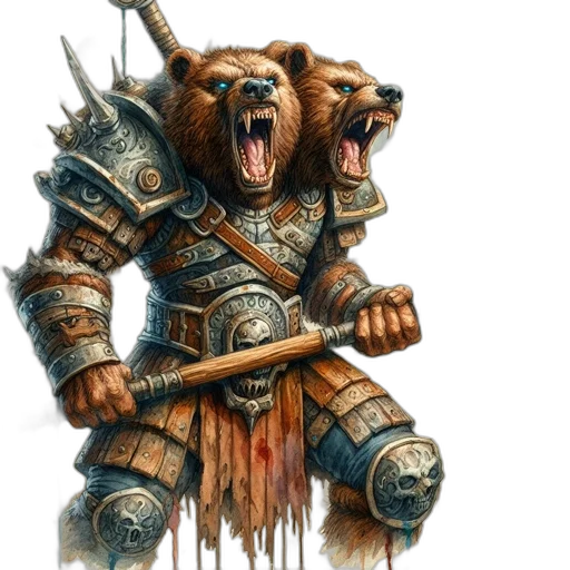 fantasy art, concept art, photorealistic, comic book art, bear-headed, warrior, creature, armored transparent PNG cut-out