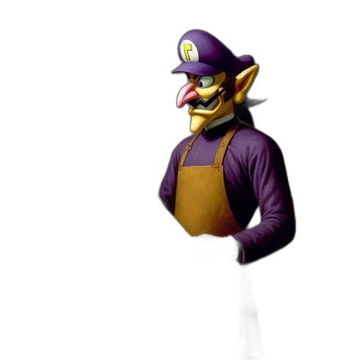 mask, creature, staff, hat, 3d render, concept art, waluigi, stands transparent PNG cut-out