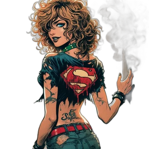 comic book art, concept art, cartoon, fantasy art, woman, voluminous, hair, wears transparent PNG cut-out