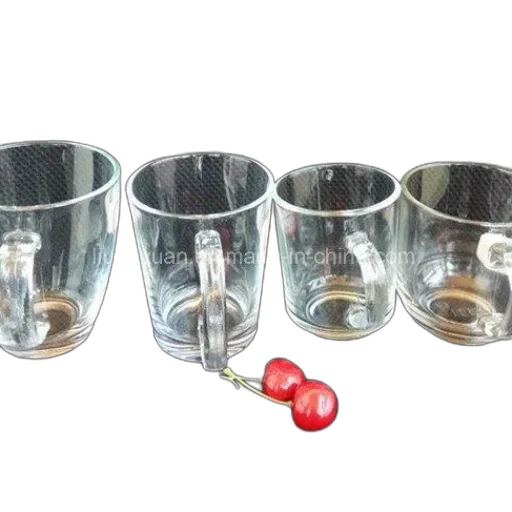 jewelry, 3d render, four, transparent, glass, mugs, handles, lined transparent PNG cut-out