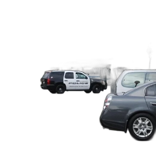 car, 3d render, police, vehicle, parked, front, bus, stop transparent PNG cut-out
