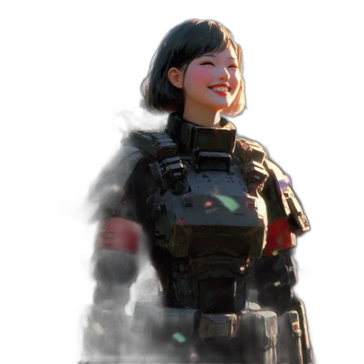 robot, weapon, face, jacket, concept art, 3d render, photorealistic, cyberpunk transparent PNG cut-out
