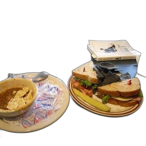 food, furniture, photorealistic, concept art, 3d render, table, sandwich, chips transparent PNG cut-out