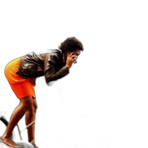 jacket, concept art, woman, orange, skirt, rides, bicycle, while transparent PNG cut-out