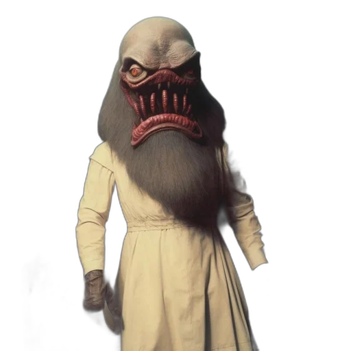 mask, creature, staff, face, concept art, 3d render, grotesque, tall transparent PNG cut-out