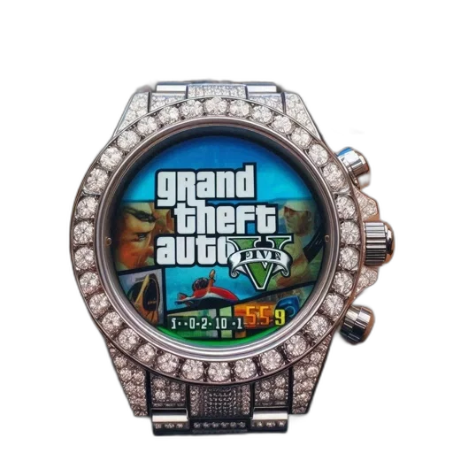 jewelry, wristwatch, diamond-encrusted, bezel, features, digital, screen, displaying transparent PNG cut-out