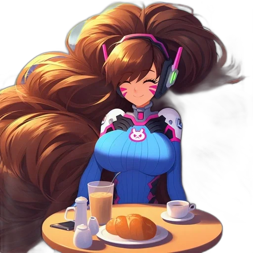 hair, food, dress, staff, concept art, anime, vaporwave, 3d render transparent PNG cut-out