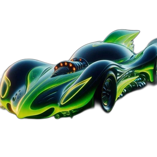 car, 3d render, concept art, photorealistic, futuristic, green, black, neon transparent PNG cut-out