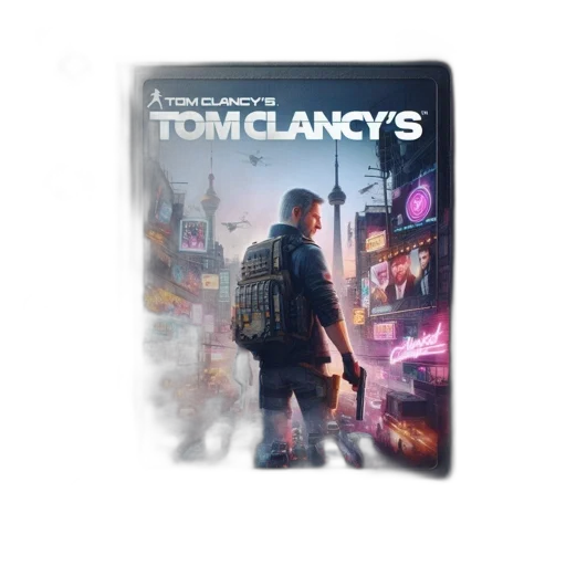 concept art, cyberpunk, city street, poster, displays, man, tactical, vest transparent PNG cut-out