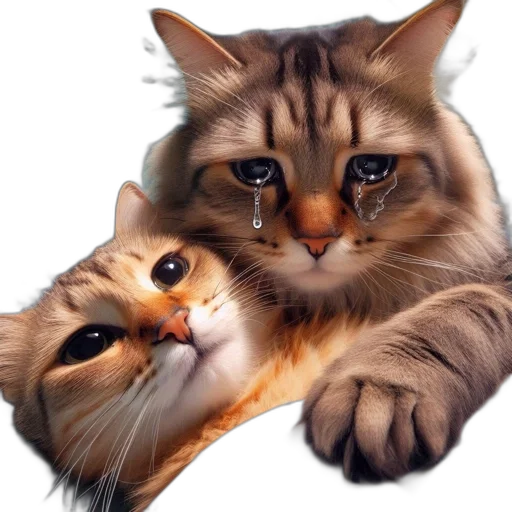 animal, photorealistic, oil painting, concept art, pixel art, two, cats, one transparent PNG cut-out