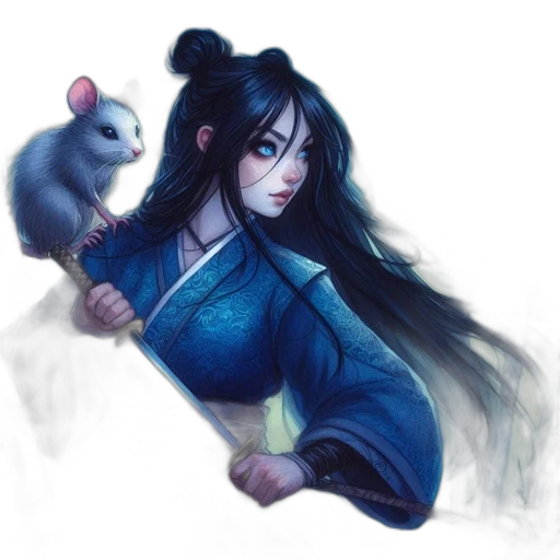 fantasy art, concept art, anime, watercolor, blue, pastel, young, woman transparent PNG cut-out