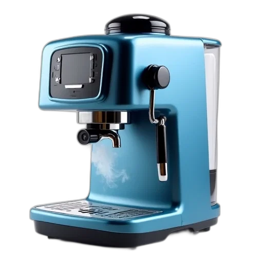 robot, blue, espresso, machine, shiny, metallic, finish, black transparent PNG cut-out