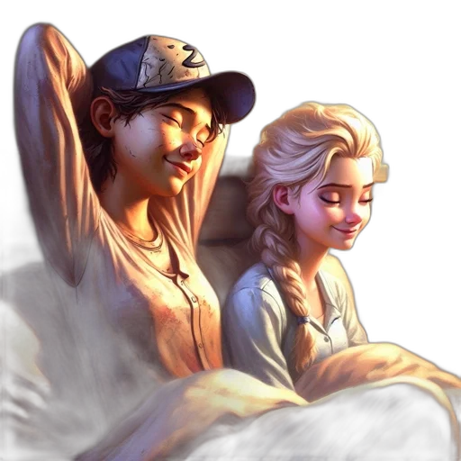 concept art, photorealistic, fantasy art, comic book art, two, animated, characters, sit transparent PNG cut-out