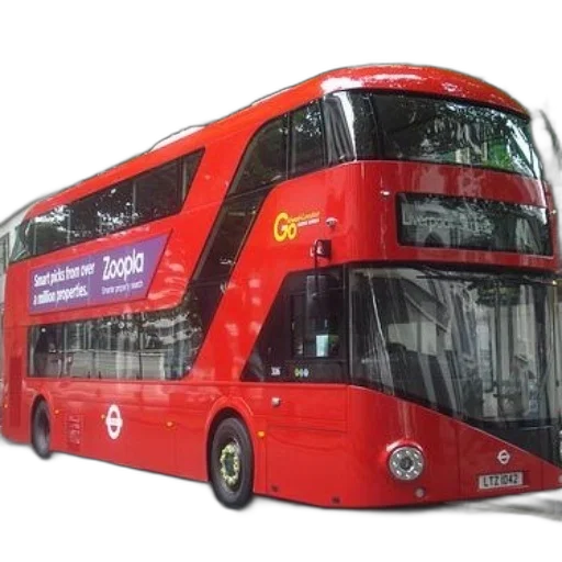 3d render, photorealistic, concept art, red, double-decker, bus, advertisement, zoopla transparent PNG cut-out
