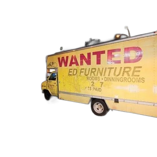 furniture, yellow, truck, word, wanted, written, parked, city transparent PNG cut-out