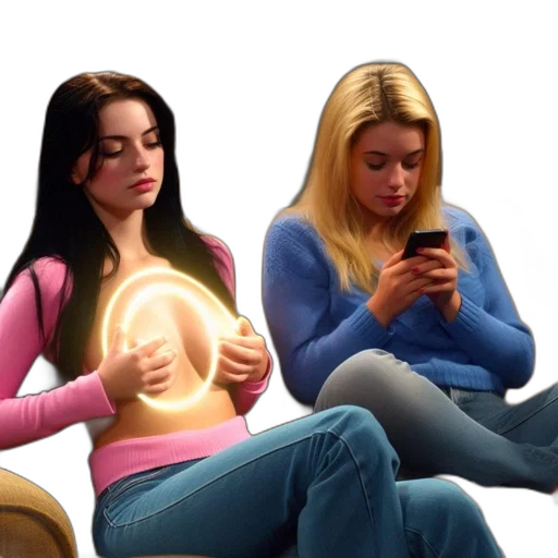 concept art, fantasy art, comic book art, cartoon, neon lights, fire, two, women transparent PNG cut-out