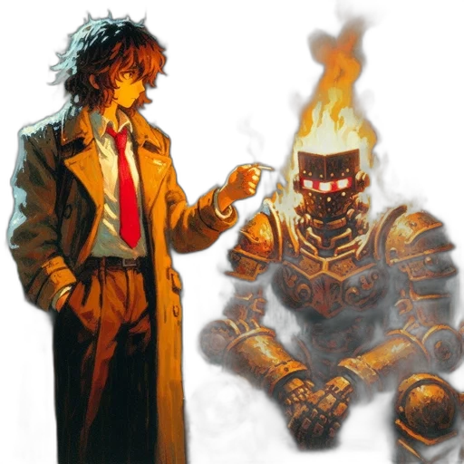 jacket, mask, robot, concept art, comic book art, fantasy art, fire, underwater transparent PNG cut-out