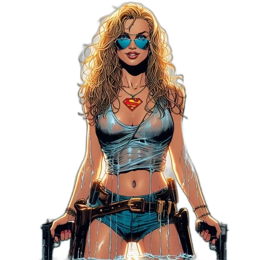weapon, comic book art, concept art, cartoon, cyberpunk, blonde, woman, stands transparent PNG cut-out