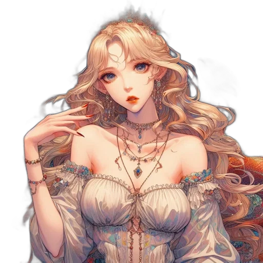 dress, crown, jewelry, staff, fantasy art, pixel art, concept art, anime transparent PNG cut-out