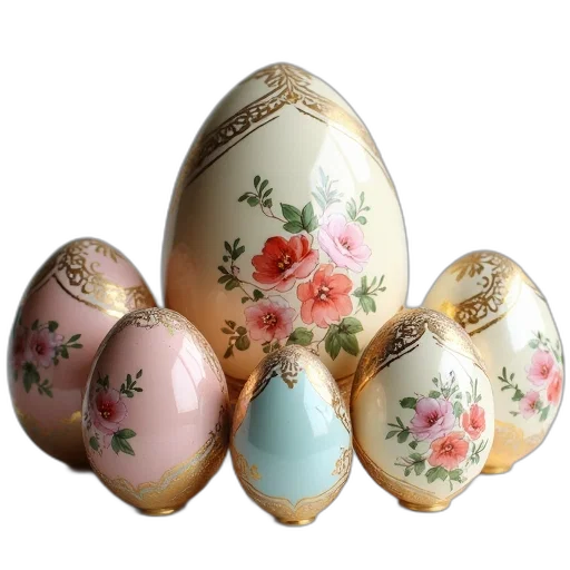 jewelry, photorealistic, 3d render, collection, six, ornate, pastel-colored, eggs transparent PNG cut-out