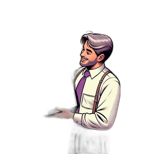 staff, face, jacket, cartoon, concept art, pixel art, comic book art, individual transparent PNG cut-out