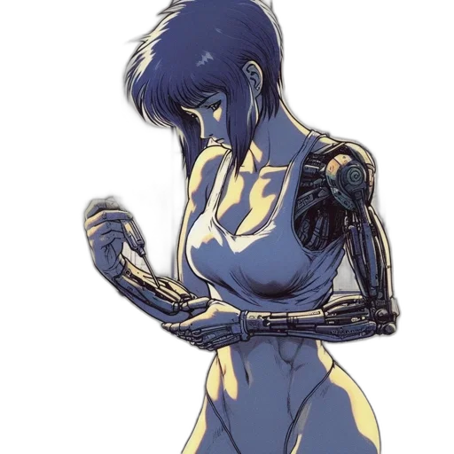 robot, dress, mask, weapon, concept art, cyberpunk, anime, comic book art transparent PNG cut-out