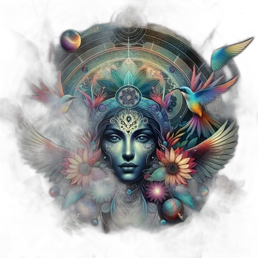 mask, crown, fantasy art, concept art, photorealistic, pixel art, outer space, blue transparent PNG cut-out