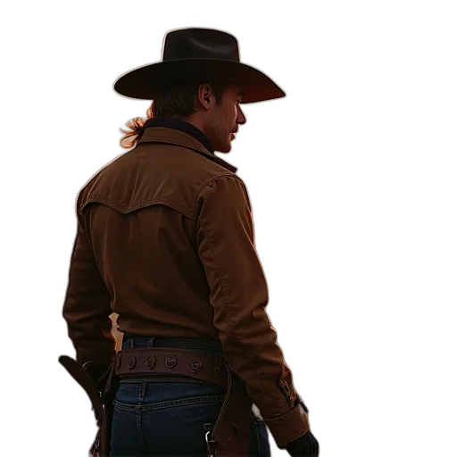 jacket, hat, staff, weapon, 3d render, concept art, photorealistic, movie transparent PNG cut-out