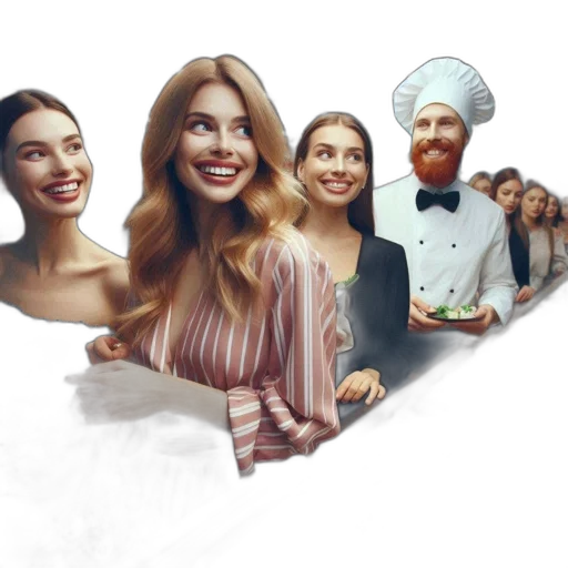 concept art, photorealistic, 3d render, five, people, including, man, dressed transparent PNG cut-out