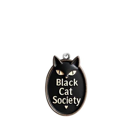 jewelry, pendant, black, cat, design, words, society, engraved transparent PNG cut-out
