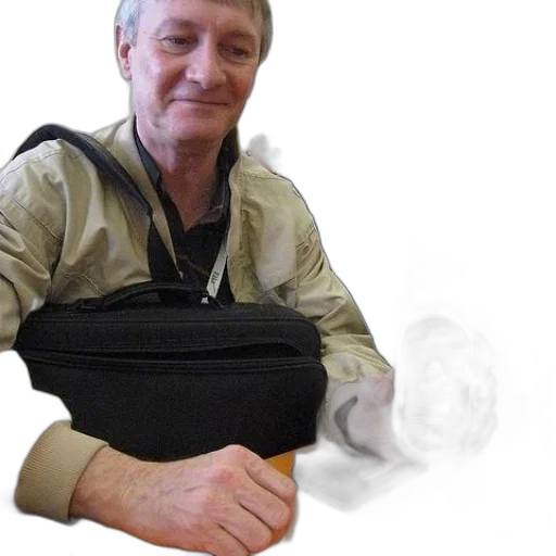 staff, jacket, weapon, photorealistic, man, tan, holds, small transparent PNG cut-out