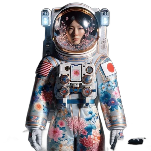 robot, dress, jacket, face, concept art, photorealistic, outer space, astronaut transparent PNG cut-out