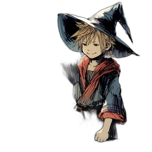 hat, staff, mask, concept art, fantasy art, watercolor, pixel art, young transparent PNG cut-out