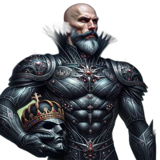 crown, fantasy art, concept art, comic book art, pixel art, stern, armor-clad, man transparent PNG cut-out