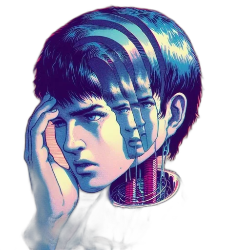 robot, face, mask, creature, cyberpunk, vaporwave, concept art, anime transparent PNG cut-out