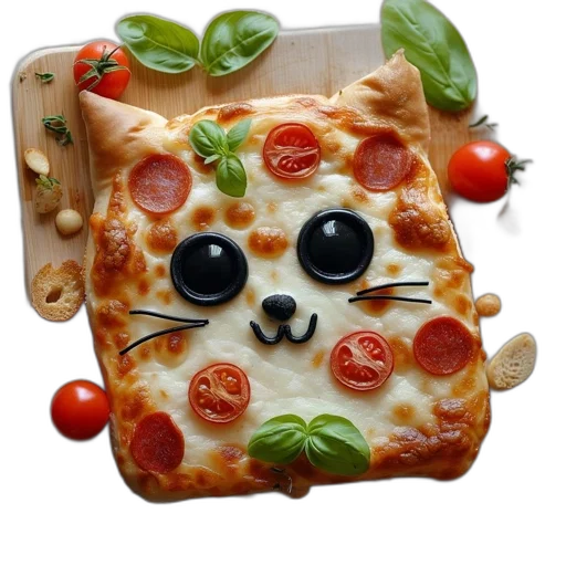 food, animal, face, mask, slice, pizza, creatively, resembles transparent PNG cut-out
