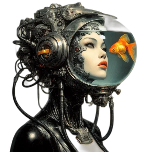 robot, mask, face, cyberpunk, concept art, fantasy art, photorealistic, underwater transparent PNG cut-out