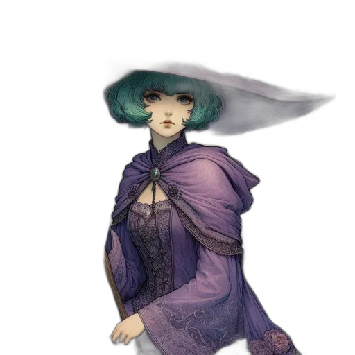 hat, dress, umbrella, staff, fantasy art, concept art, watercolor, pixel art transparent PNG cut-out