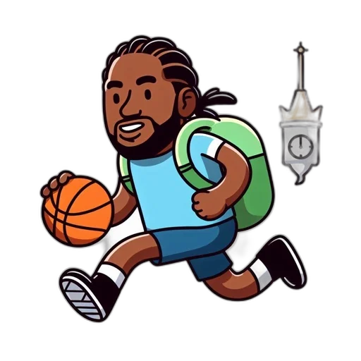 cartoon, pixel art, concept art, animated, figure, plays, basketball, while transparent PNG cut-out