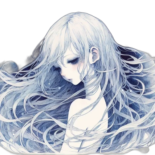 hair, mask, face, dress, anime, watercolor, fantasy art, photorealistic transparent PNG cut-out