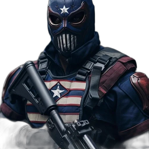 mask, weapon, comic book art, concept art, blue, red, armored, character transparent PNG cut-out